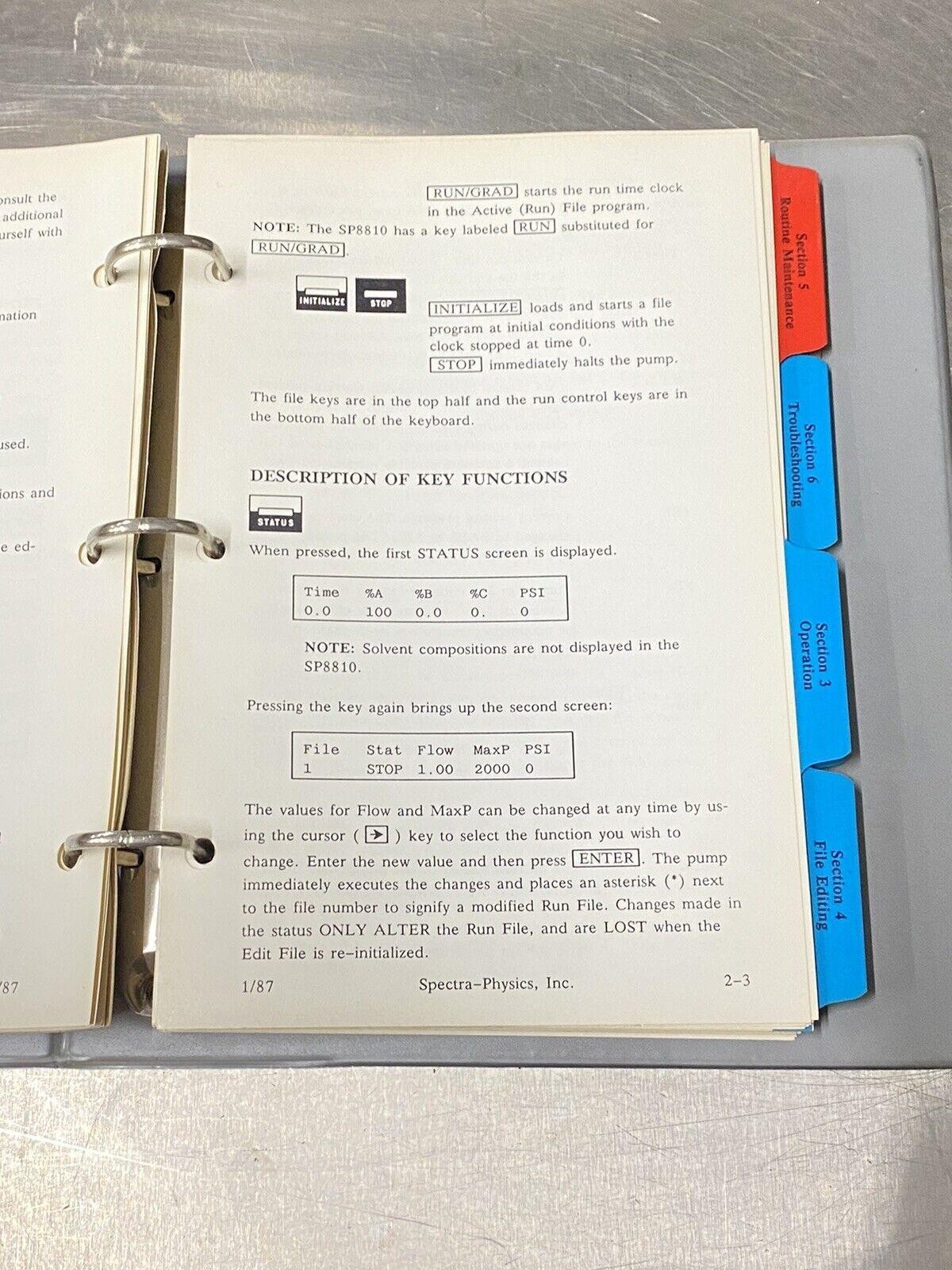 Spectra-Physics SP 8800 8810 LC Pump - Users Guide / Instruction Manual