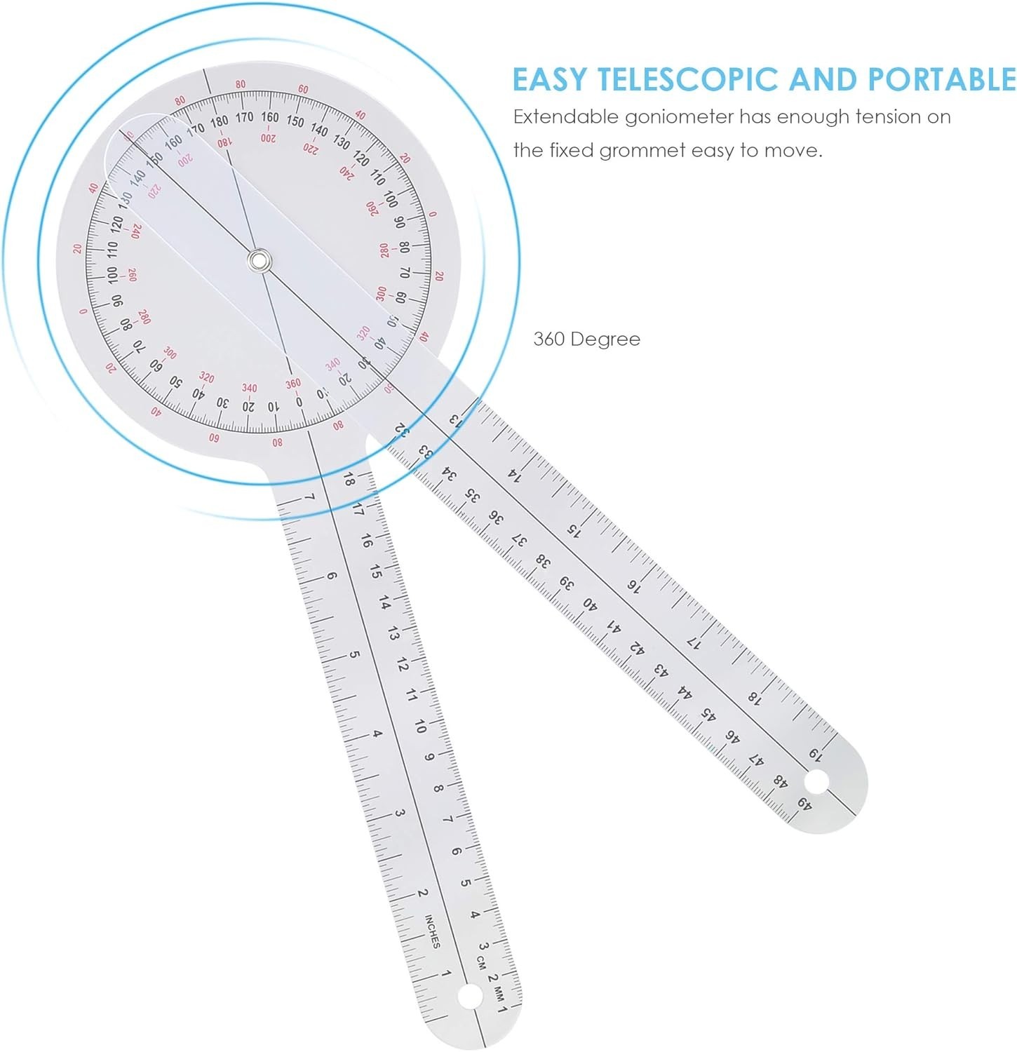 Durable 360° Goniometer Kit - Clear Markings & 3 Sizes for Therapy Excellence