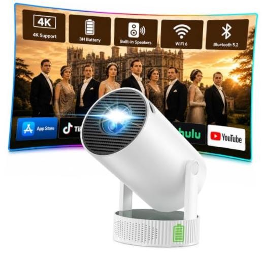 Mini Projector with WiFi and Bluetooth, Portable Projector with Built-in white