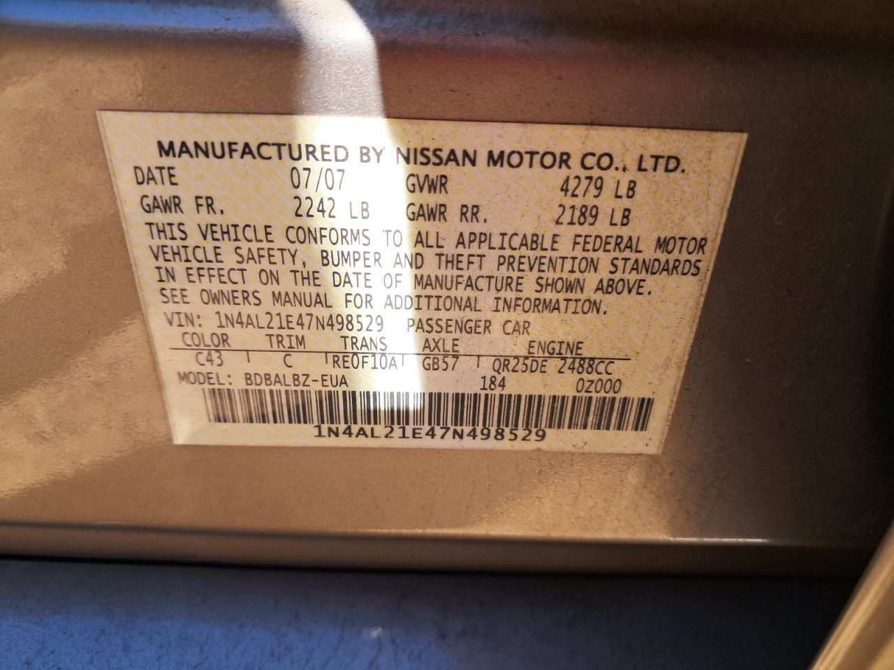 ALTIMA 2007 Glove Box 4833859
