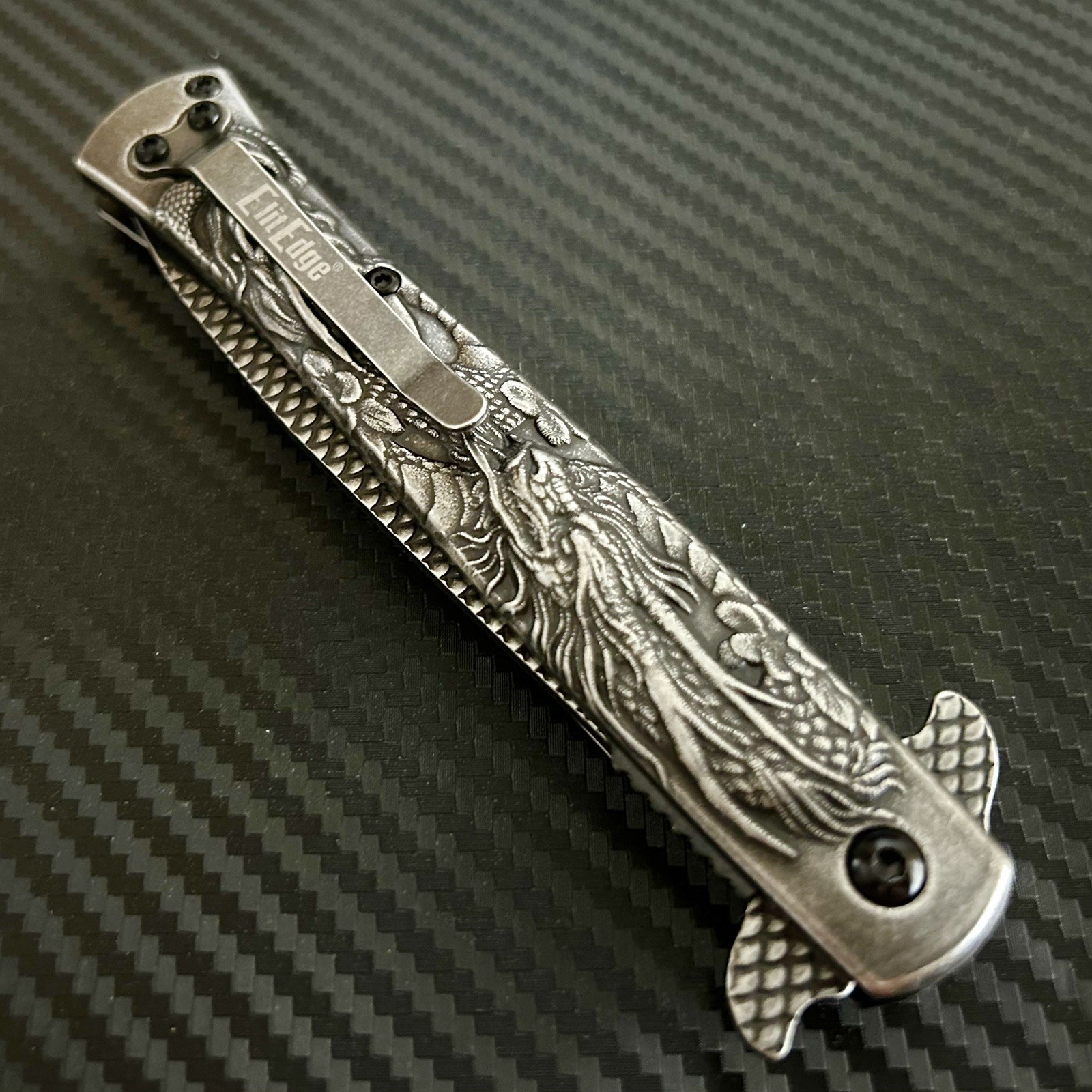 9” Stonewashed Dragon Tactical Spring Assisted Open Blade Folding Pocket Knife