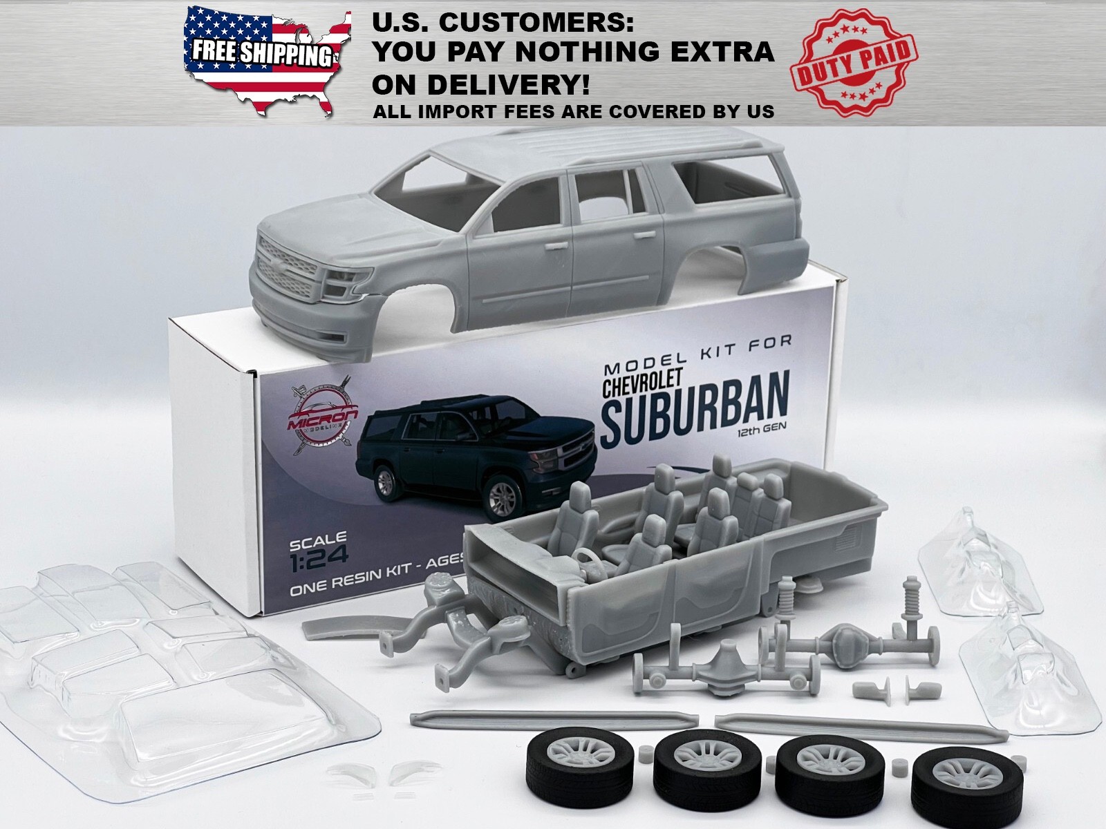 1:24 Model Kit for Chevrolet Suburban 11th Gen 2015-2020 Resin With Clear Parts
