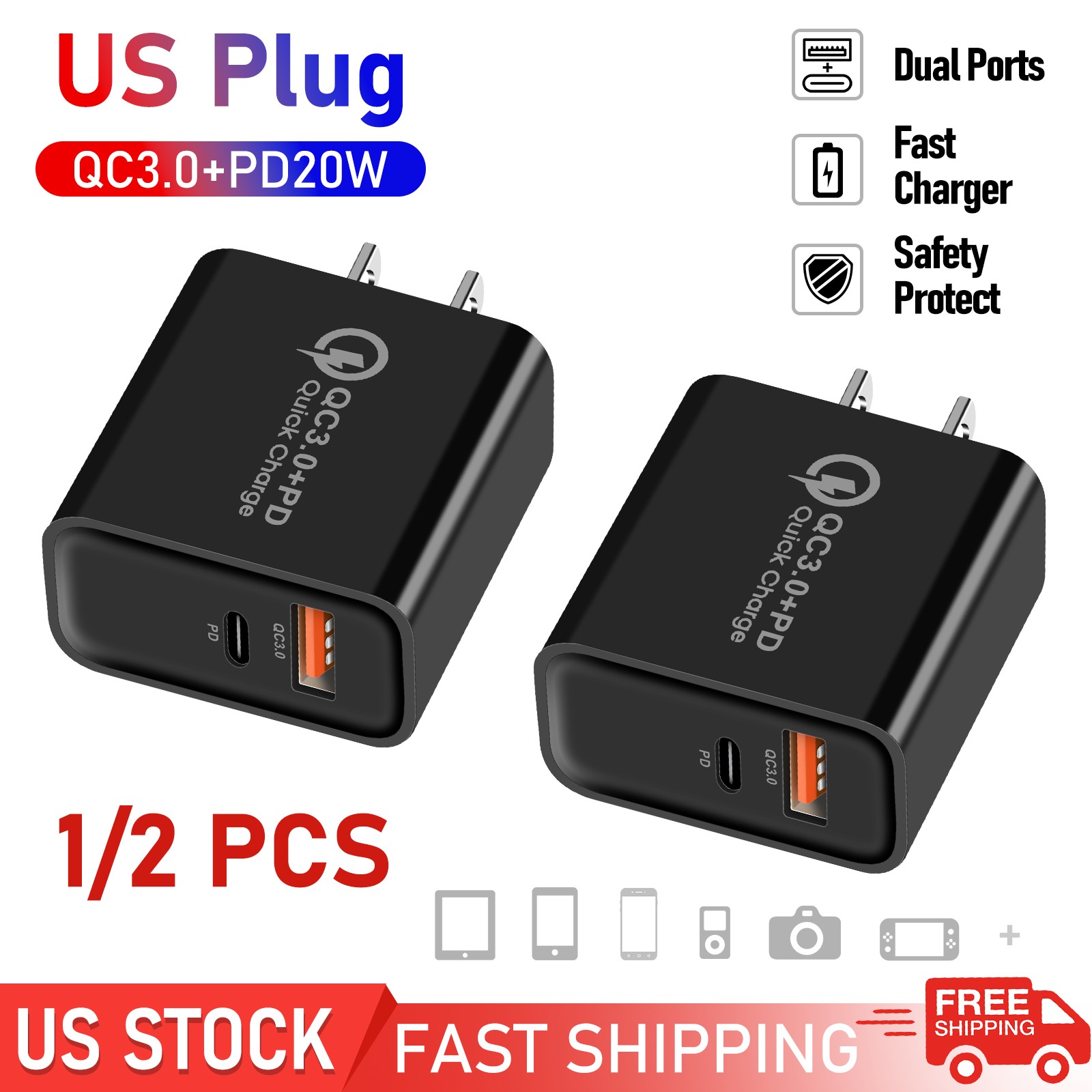 For Motorola Moto G Power 2026 1/2pcs Fast Charger Block USB Type C Wall Adapter