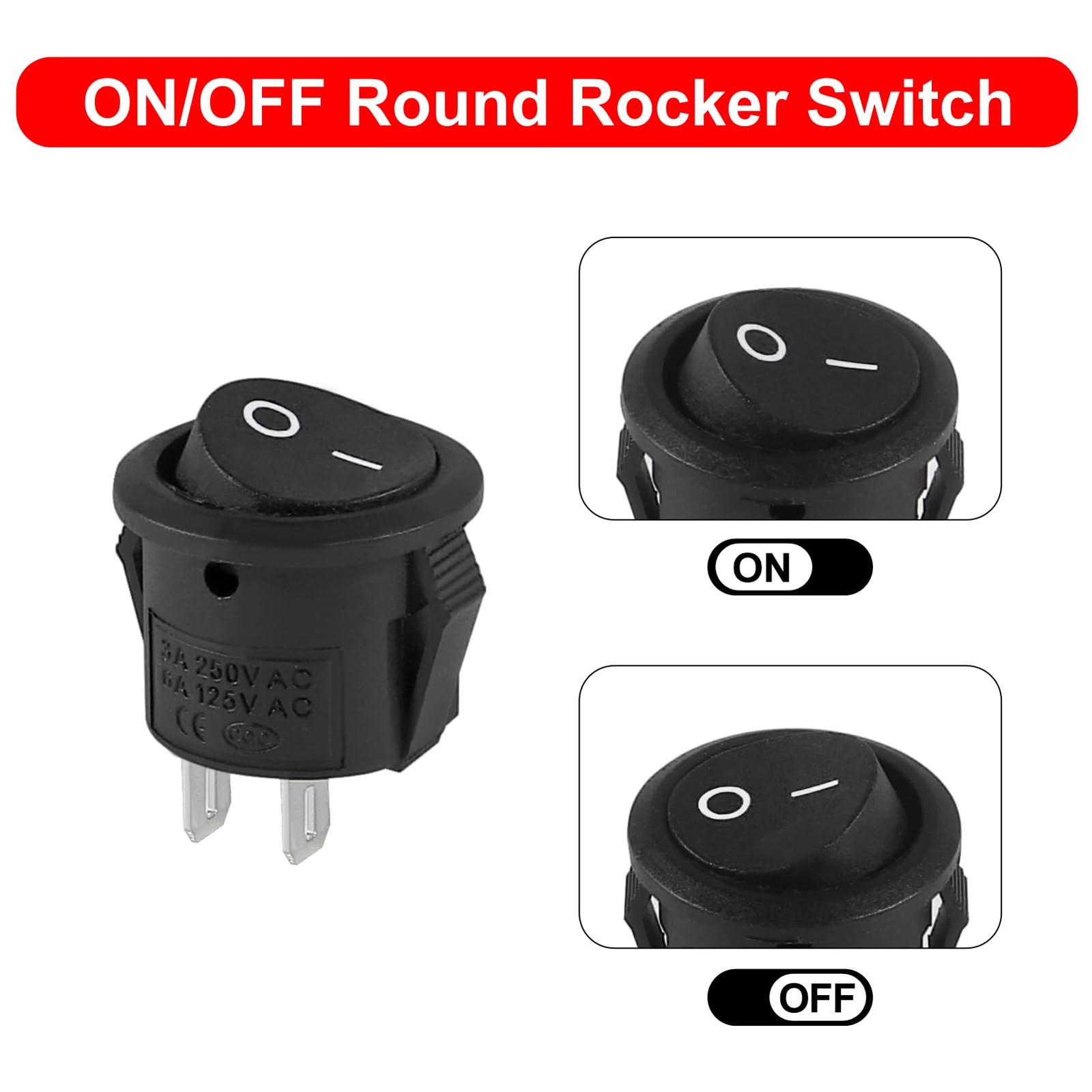 10 Pack Round Rocker Switch 12V ON Off 12 Volt DC Circle Toggle Switch 2 Pin ...