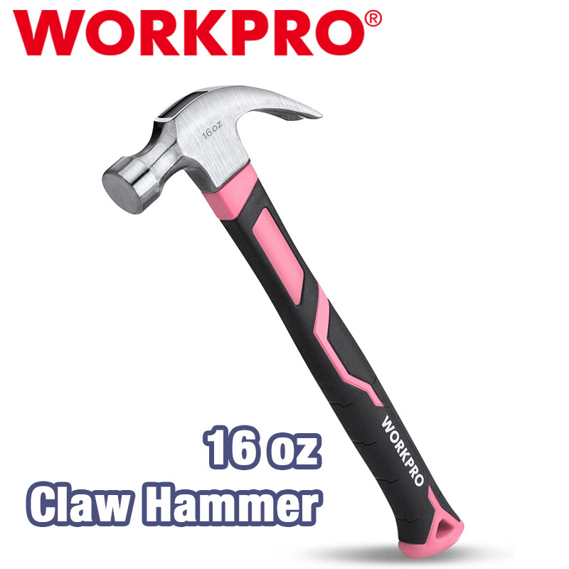 WORKPRO16 oz Fiberglass Handle Claw Hammer Forged Hardened Steel Head Hammer