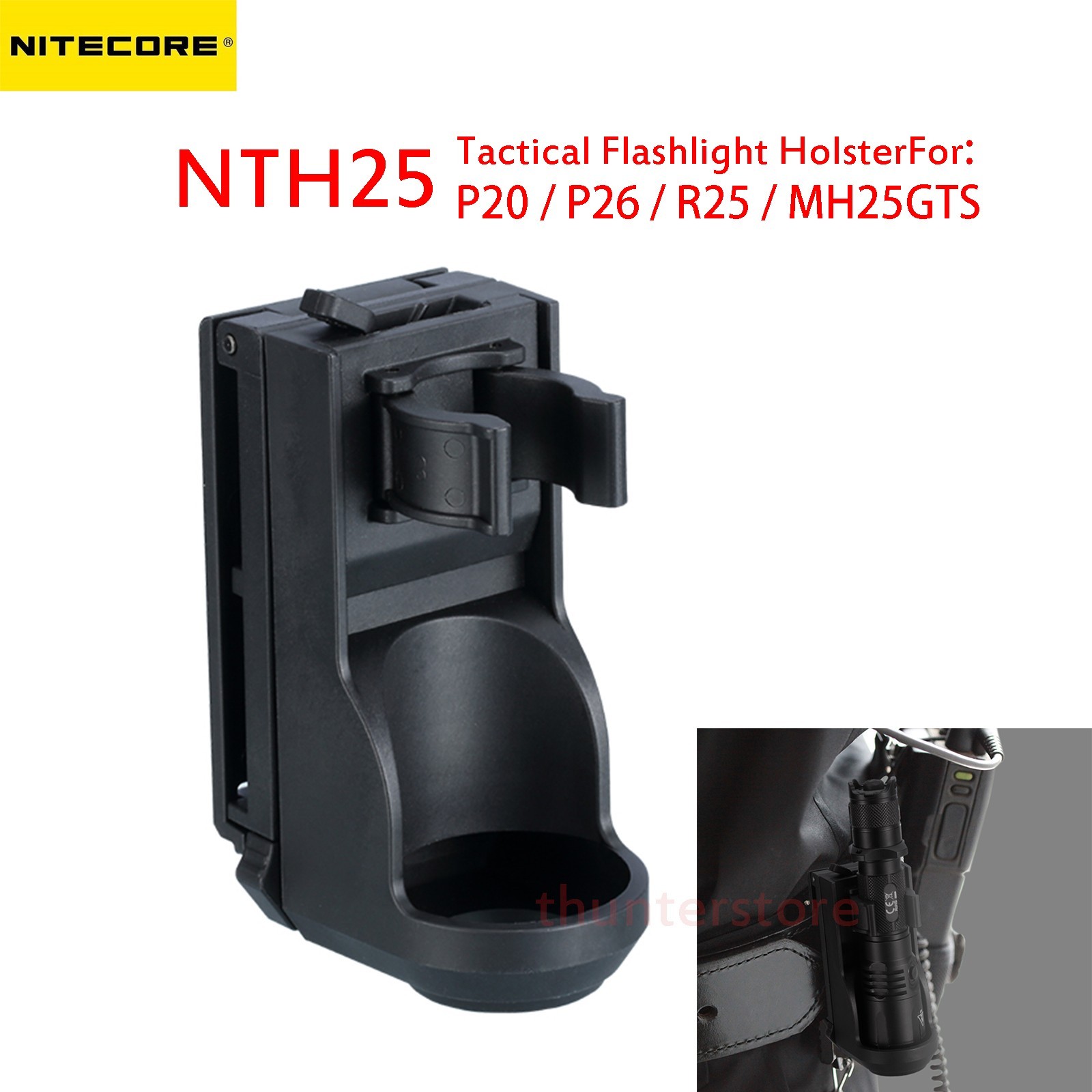 NITECORE NTH25 Rotary Flashlight Holster W/ Adjustable Belt Clip for Flashlights