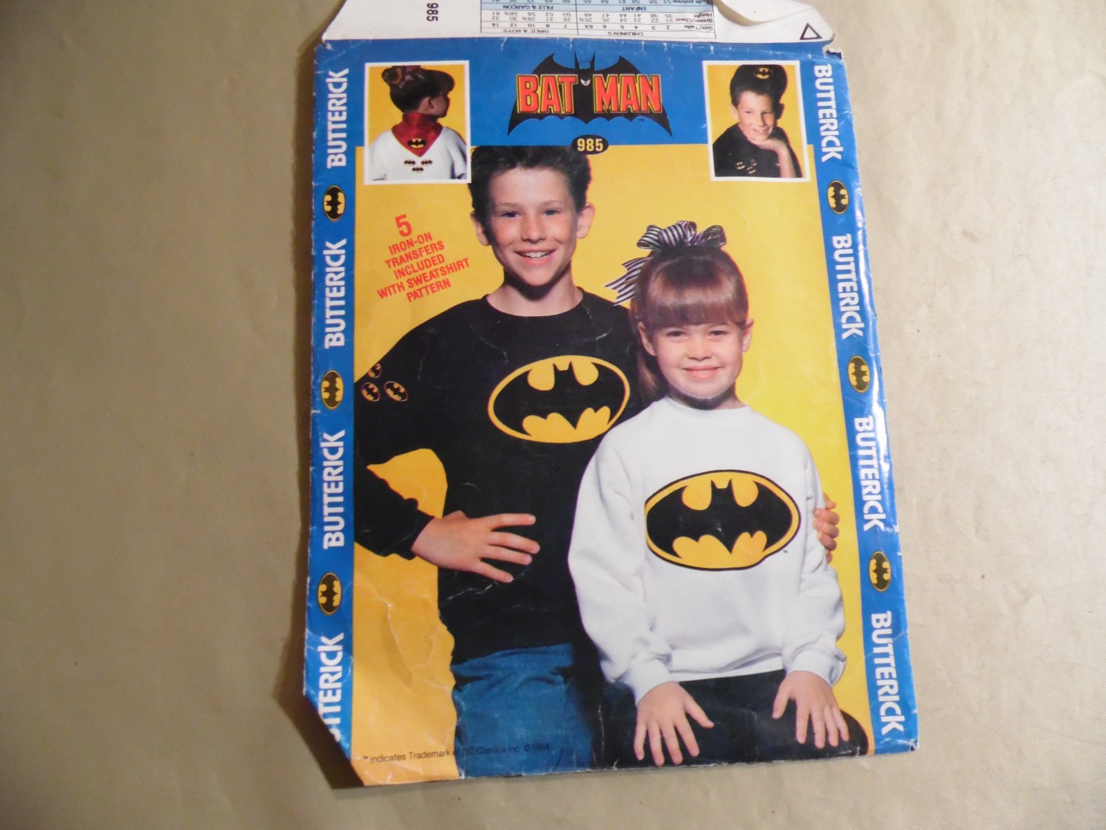 Butterick Batman Patterns #985 / Free Domestic Shipping