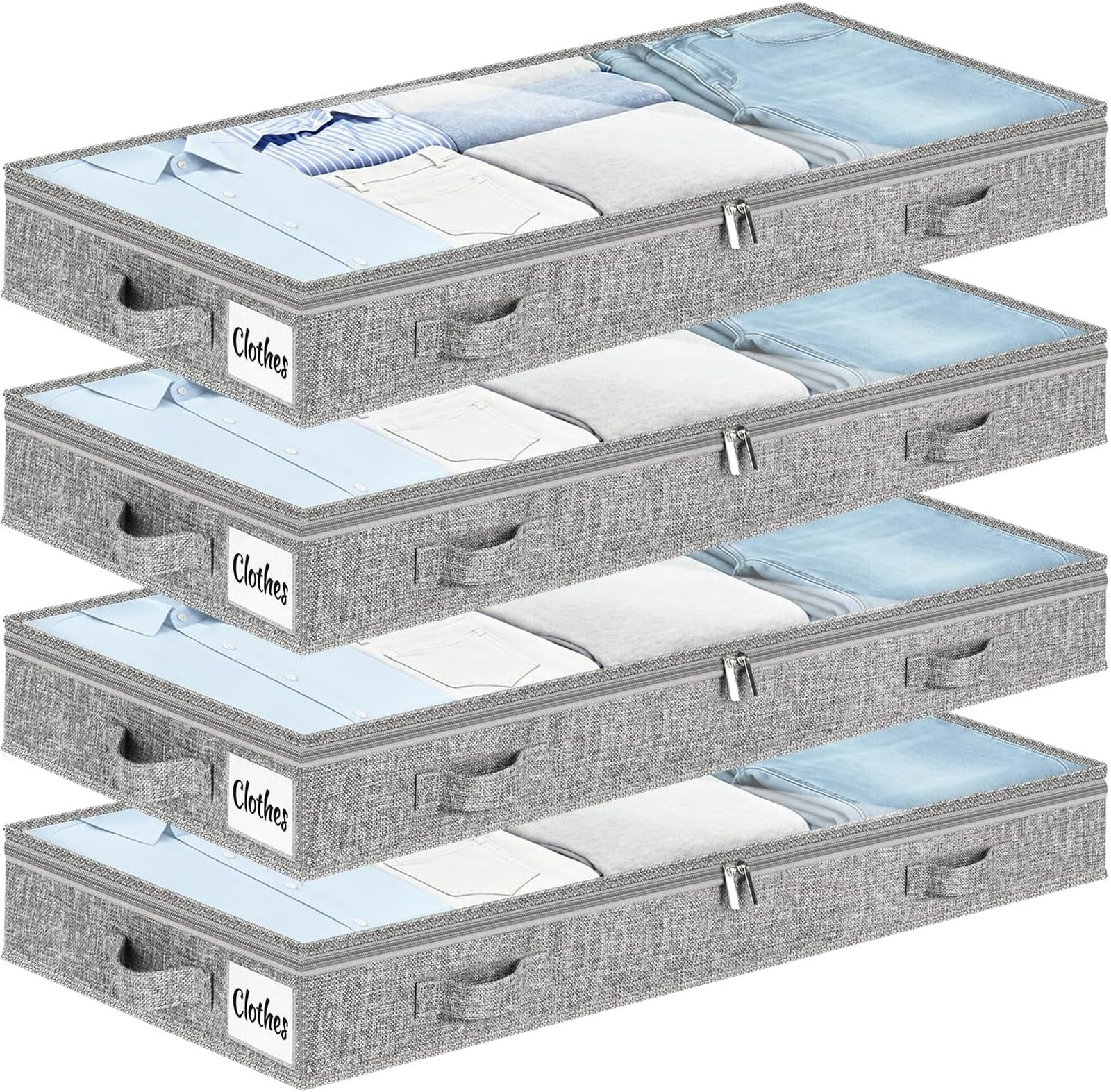 3 Inch Low Profile Under Bed Storage Drawers 4 Pack Soft Sided Bins with Clear