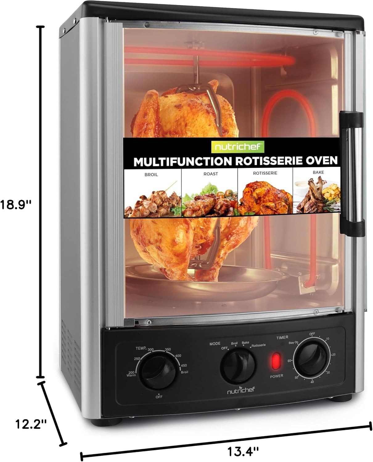 NutriChef Multi-Function Vertical Oven 1500W Adjustable Roast Bake Rotisserie