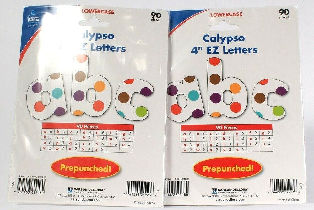 2 Packs Carson Dellosa Calypso Lowercase 4" ABC EZ Letters Prepunched 90 Pieces
