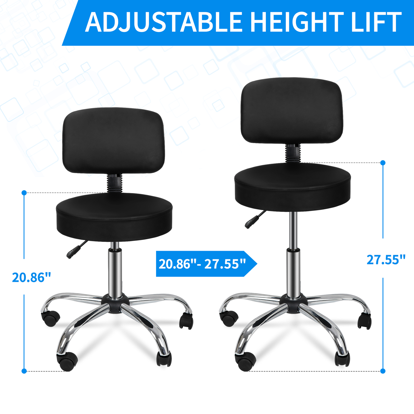 5PCS Swivel Salon Spa Stool Chair Adjustable Hydraulic Rolling Stool with Back
