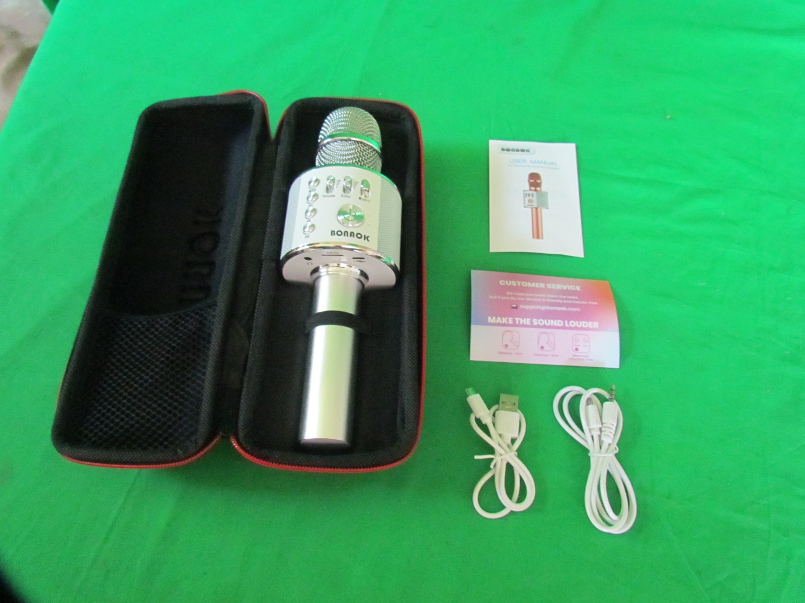 BONAOK Wireless Bluetooth Karaoke Microphone 3 in 1 Portable Mic White w/Case