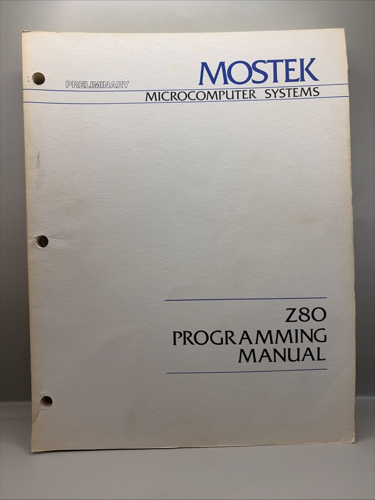 MOSTEK Microcomputer Systems Z80 Preliminary Programming MANUAL / BOOK