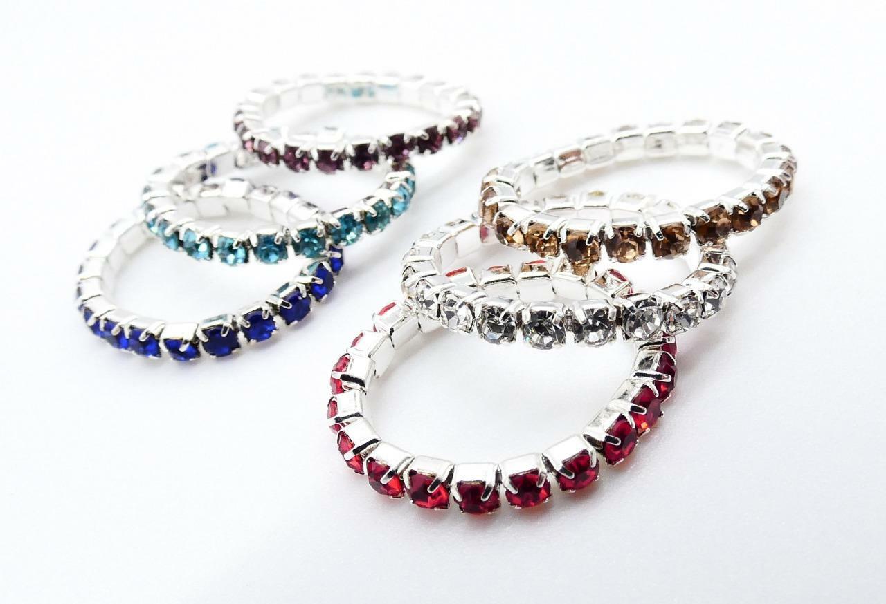 WHOLESALE 12 PCS Silver Assorted Rhinestone Crystals Stretch PETITE Toe Rings