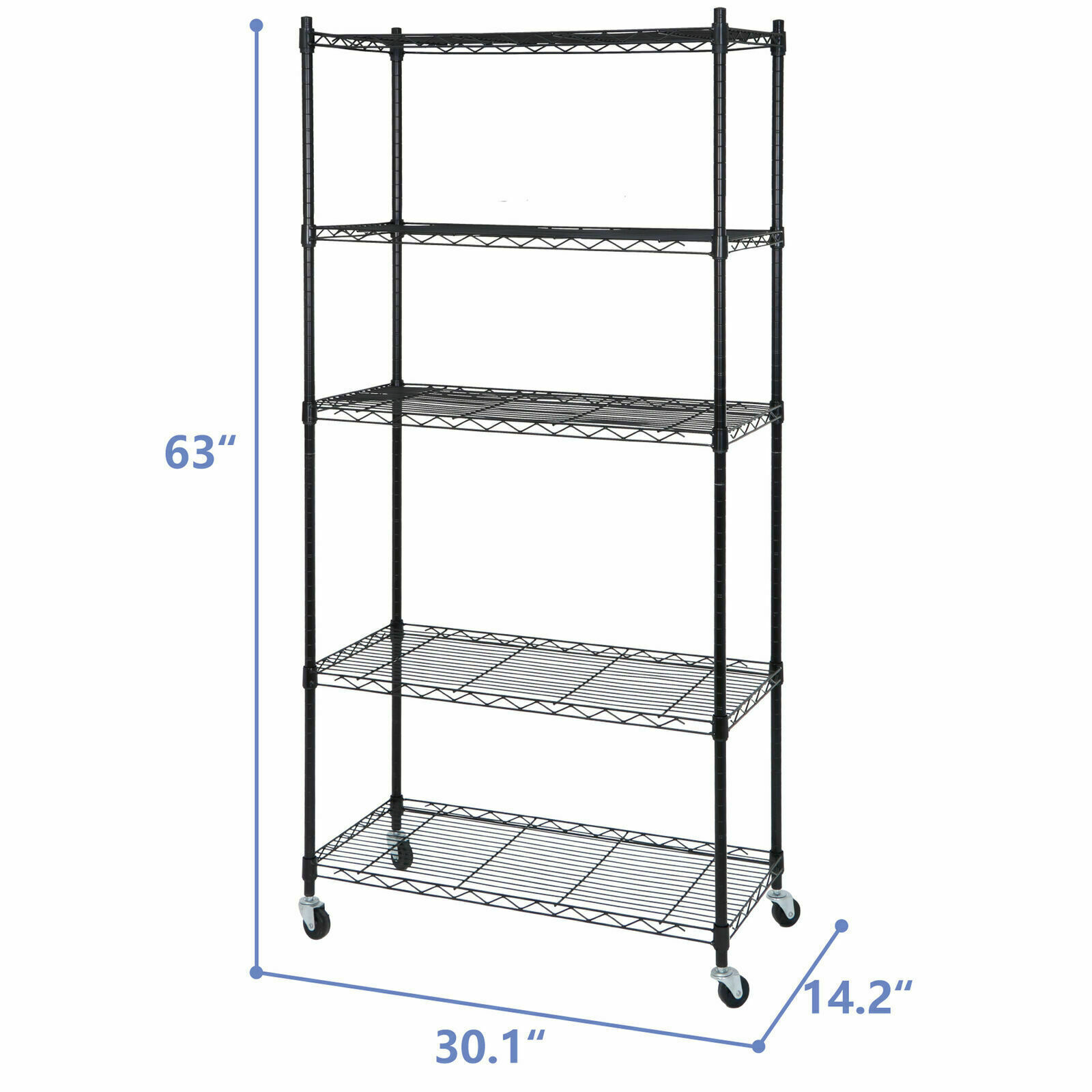 2X 5 Layer Unit Wire Rack Storage Shelf Black Holder Kitchen Display w/ 4 Wheels