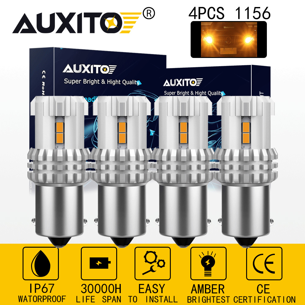 4X AUXITO 1156 7506 BA15S P21W Amber/Yellow 3030 SMD LED Turn Signal Light Bulb