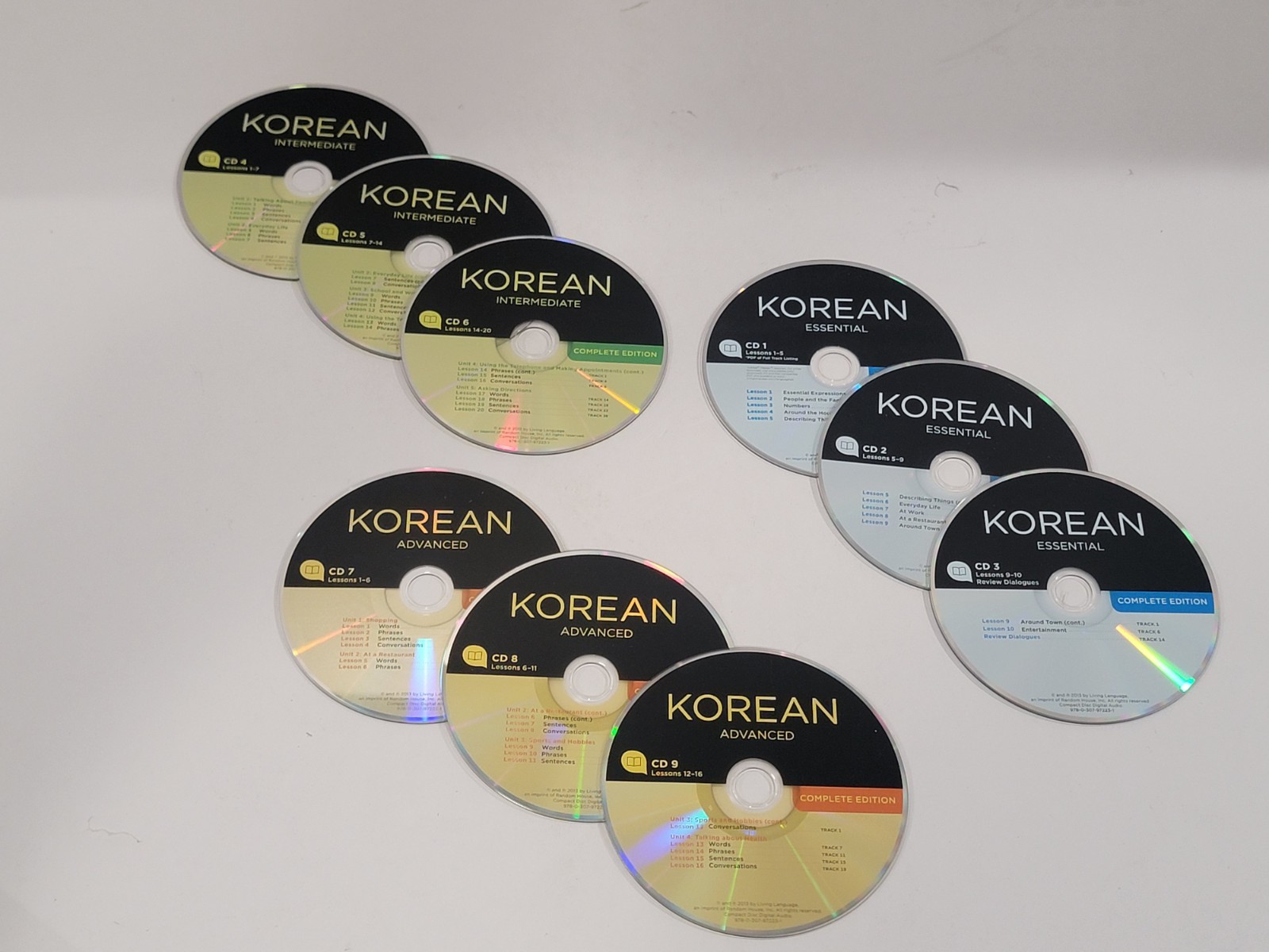 9 Korean Loose Language Audio CDs - Essential, Intermediate, & Advanced