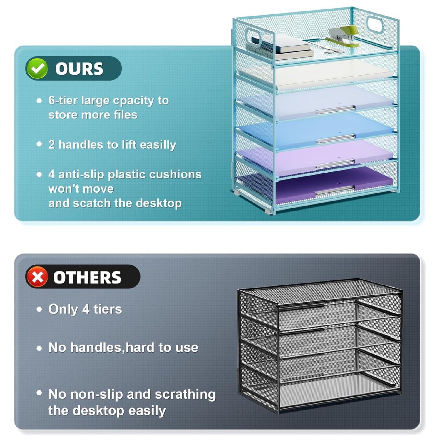 Stylish Blue Mesh Paper Organizer - 2 Pack