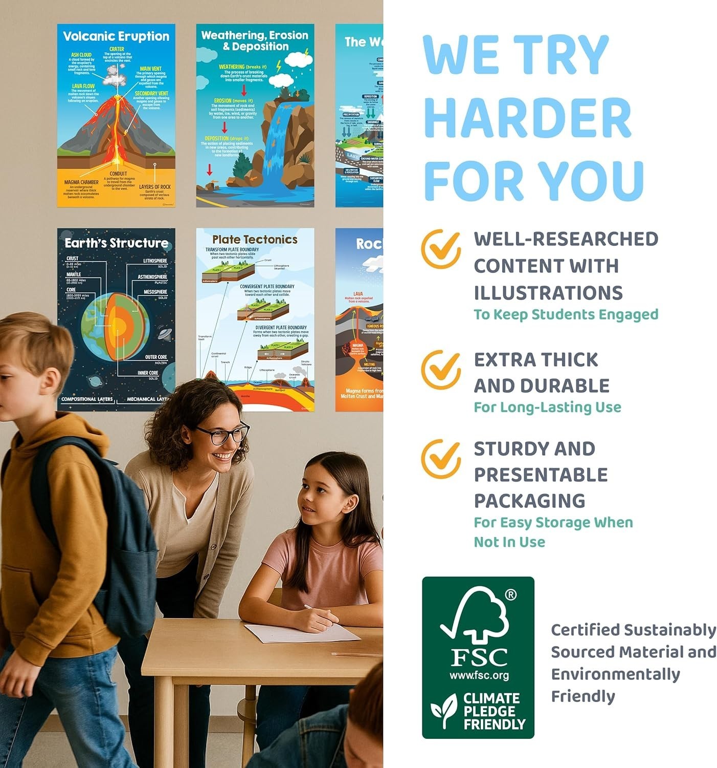 12 Earth Science Posters for Classroom Middle School, 11x17in Matte-Laminated..