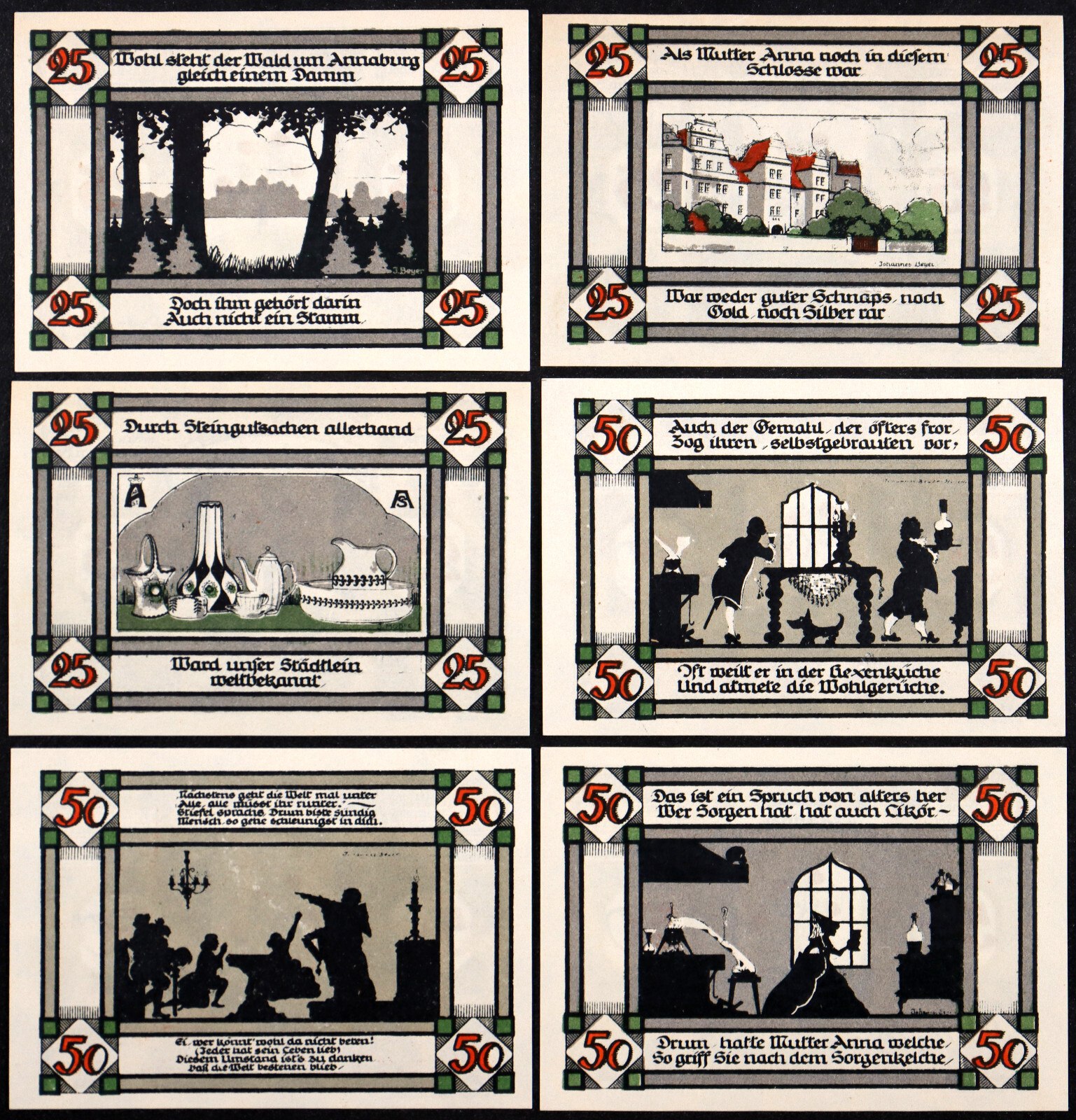 ANNABURG 1921 "Mother Anna's Schnapps" Complete Series German Notgeld