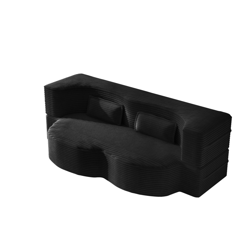 Corduroy Twin Floor Sofa Bed w/ 2 Pillows, Foldable Sleeper Couch, Black