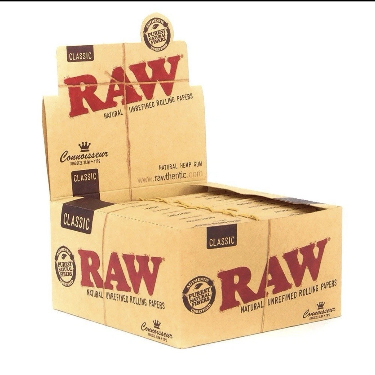 Raw Classic Connoisseur King Size Slim with Tips Rolling Paper Full Box of 24