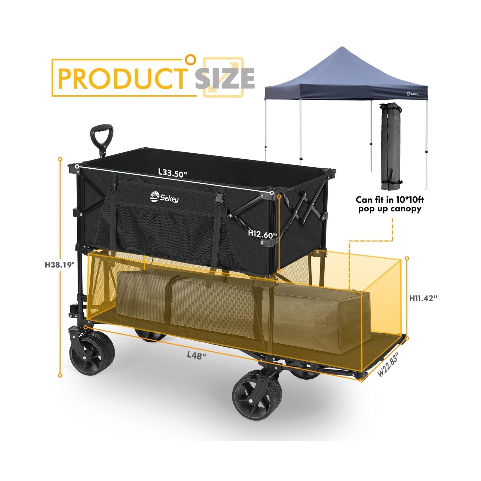 Sekey 500LBS Heavy Duty Double Decker Wagon with Extender, 400L Large Capacit...
