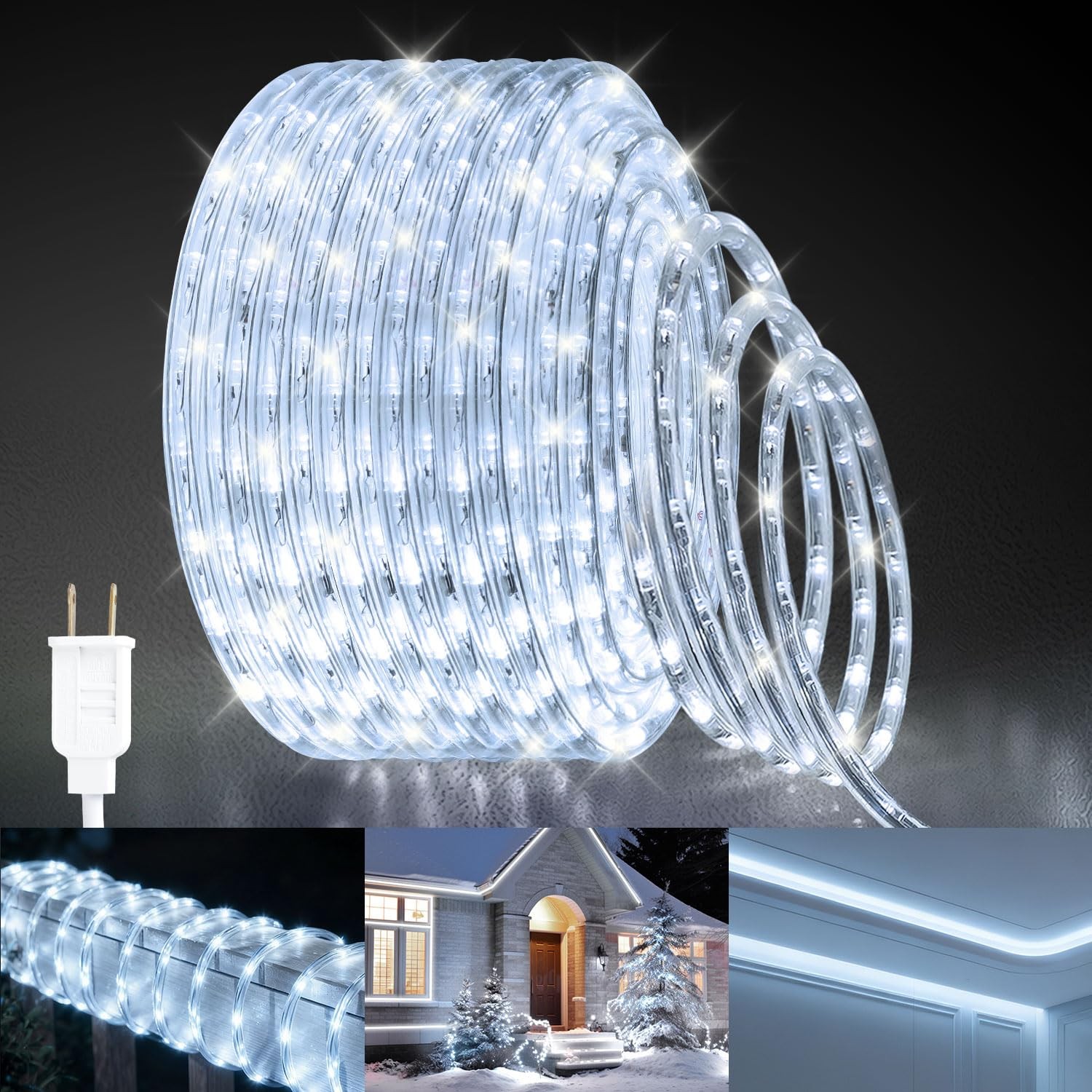 40ft LED Rope Light, Cuttable Waterproof Indoor Outdoor Clear Tube Light Plug...