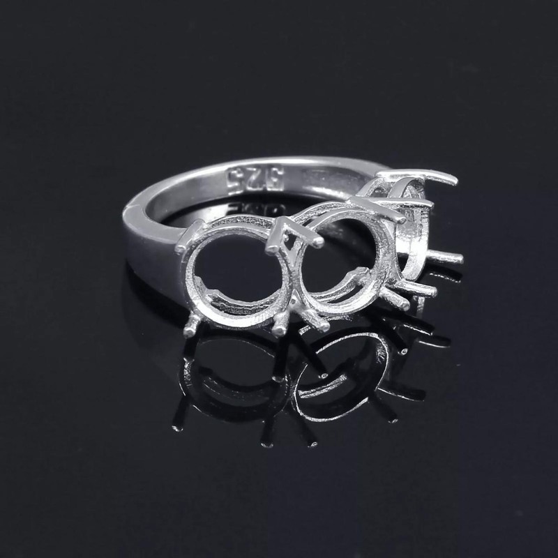 Semi Mount Ring 925 Sterling Silver Jewelry 3 Piece Setting Size 6 MM Round