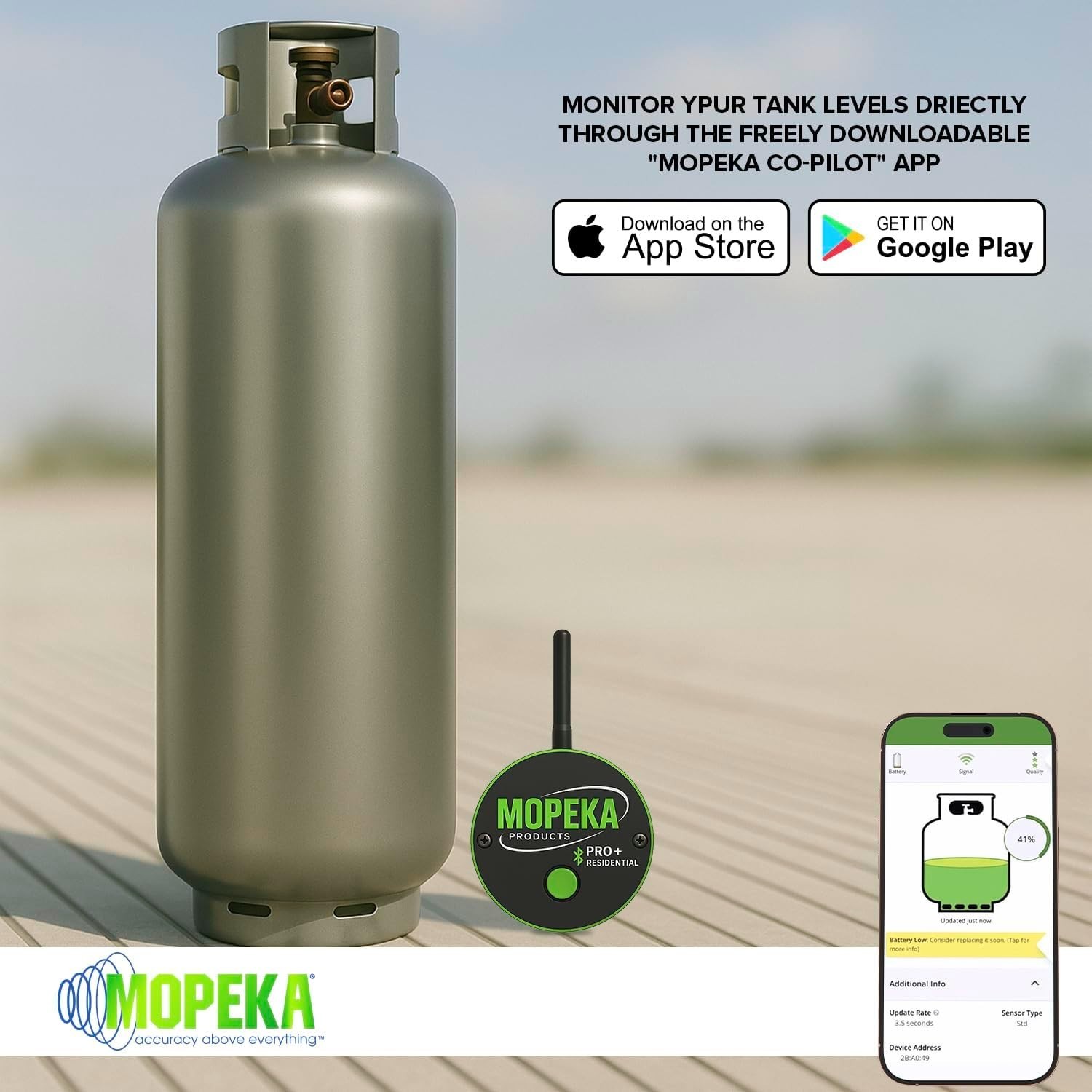Long Range Wireless Ultrasonic Propane Tank Monitor with Bluetooth Connectivity