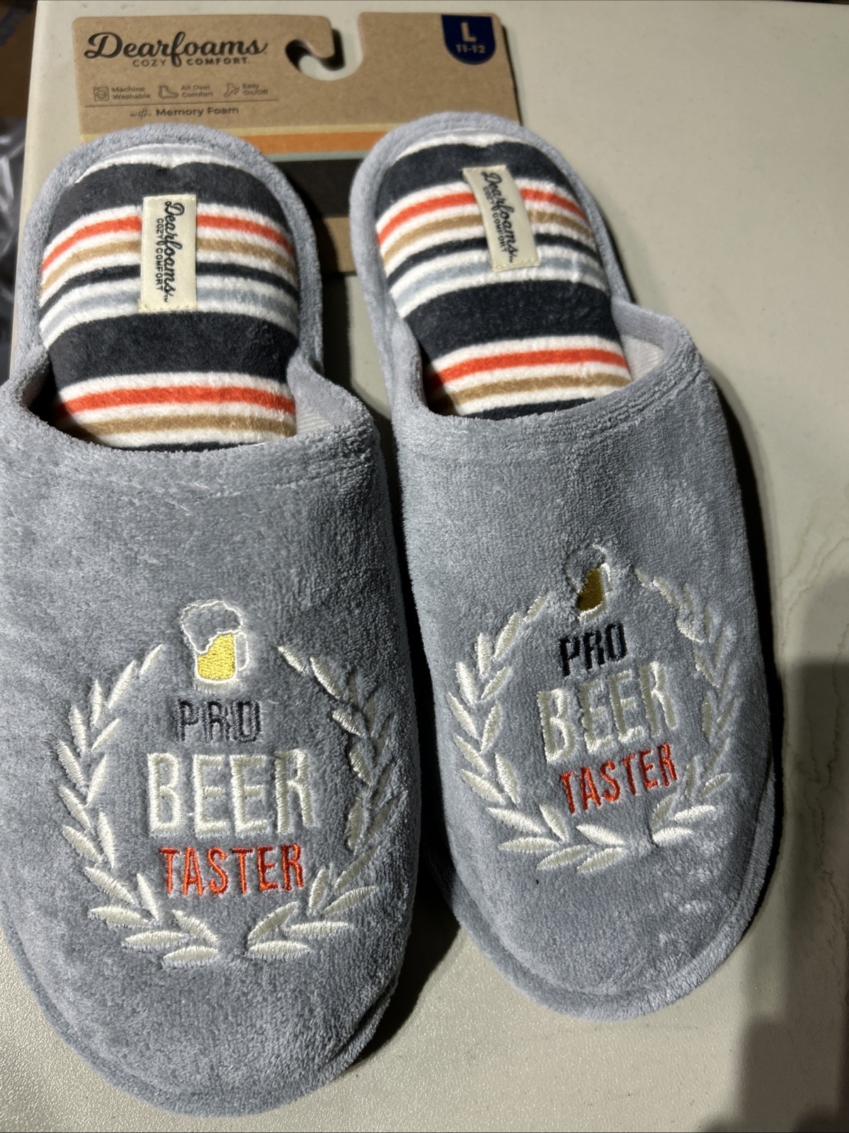 DEARFOAMS Men’s Large (11-12) “Pro Beer Taster” Comfort Slippers New