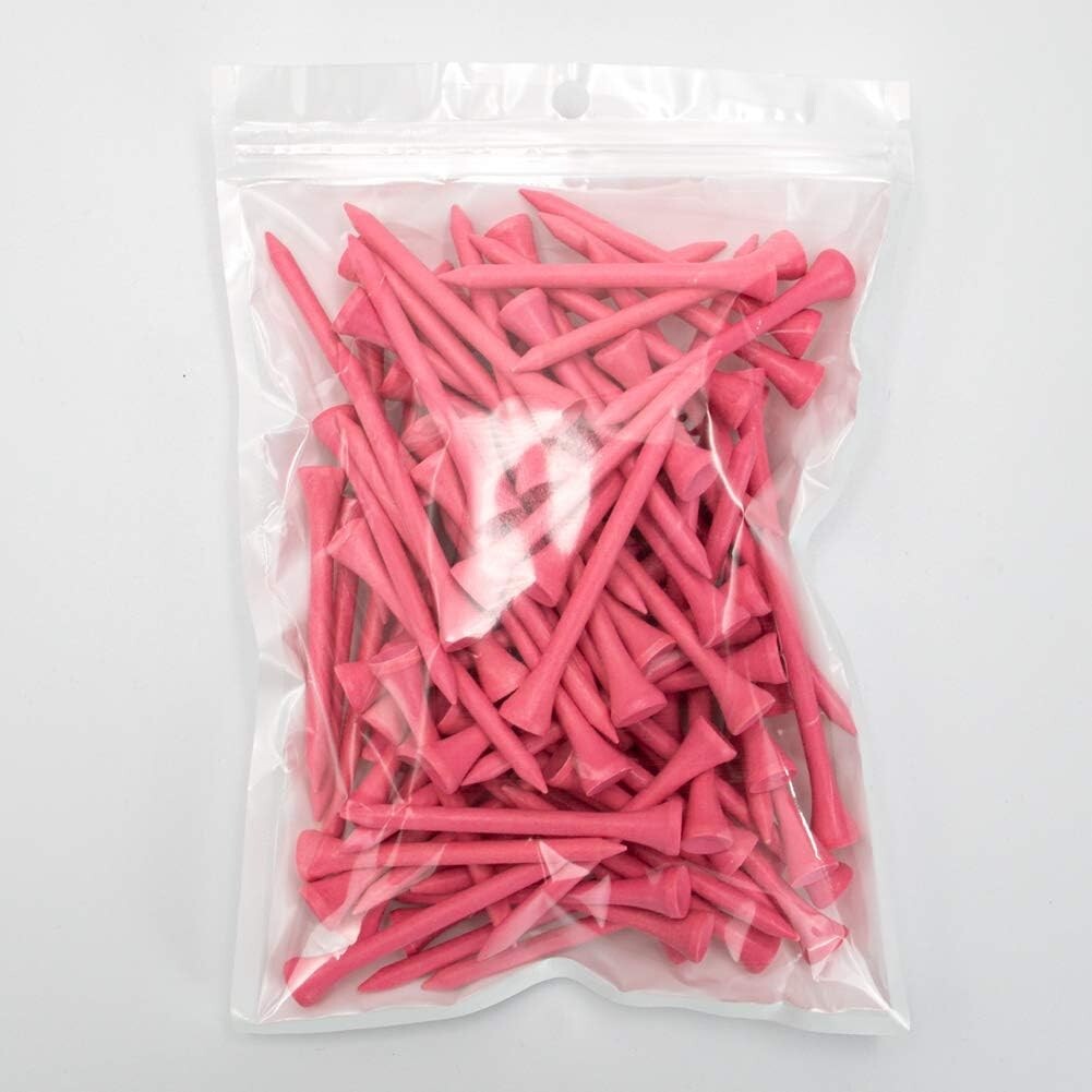 100PCS Pink Golf Tees Wooden 2-3/4 Inch 70mm Reduce Side Spin Bulk Friction