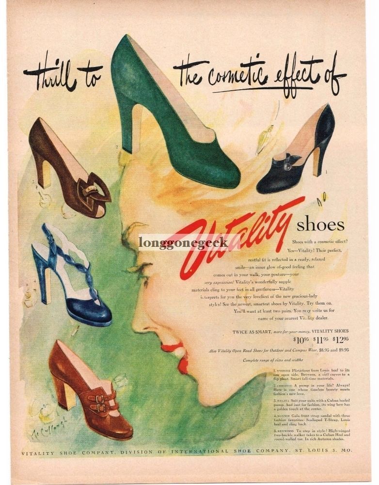 1948 VITALITY Shoes Women's Dress art by L & S McCULLOUGH Vintage Ad