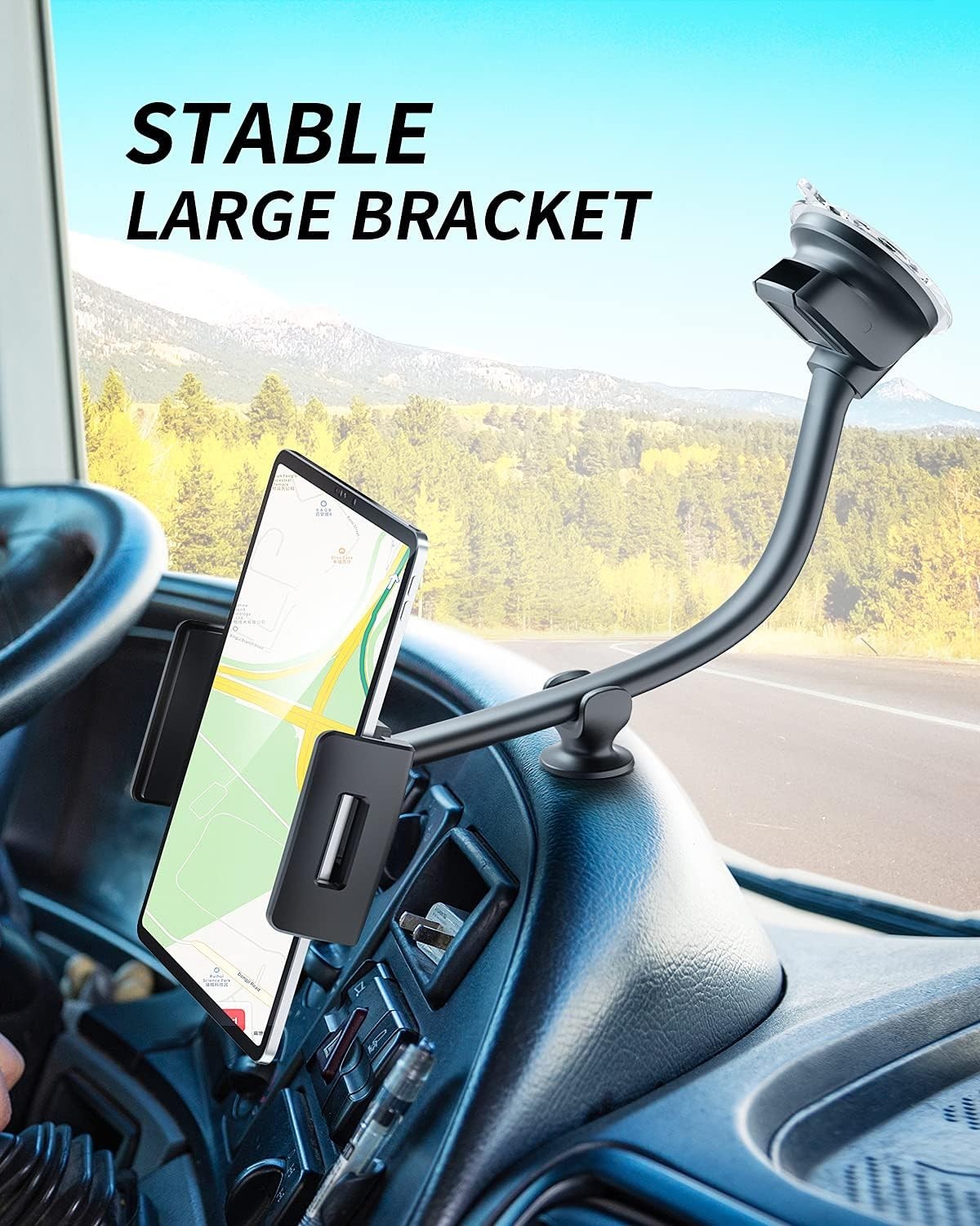 Flexible Gooseneck Tablet Mount for Car SUV Windshield Dashboard Black