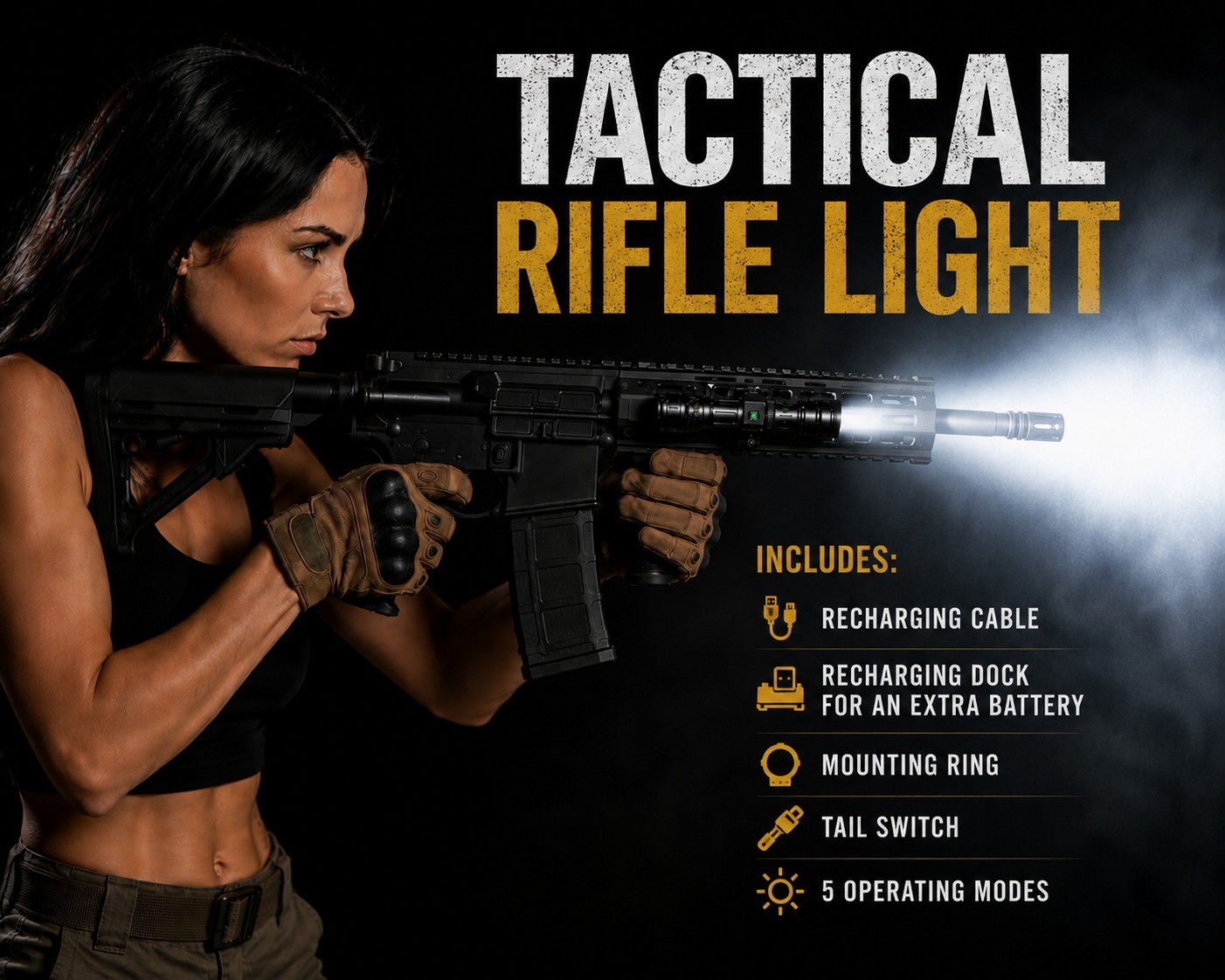 Tactical Rifle Light - Bright Rechargeable And Easy To Mount - Tail Switch Inclu