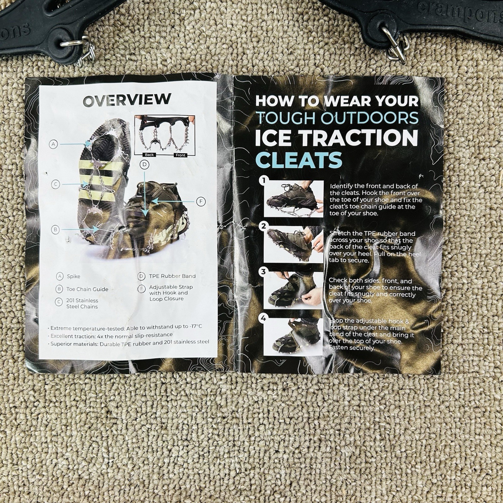 Ice Traction Cleats Crampons Walk Safe With Storage Bag Large Tough Outdoors