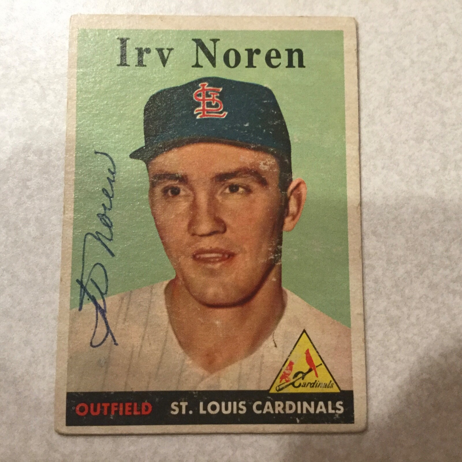 1958 Topps Irv Noren Autographed Baseball Card Cardinals Yankees #114 dec.