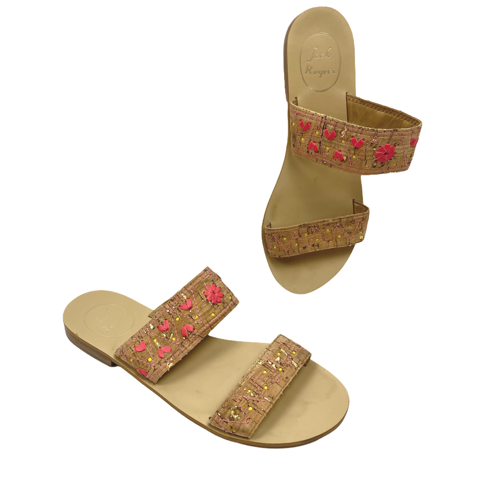 Jack Rogers Adair Slides Sandals Cork Floral Heart Women's Size 7.5