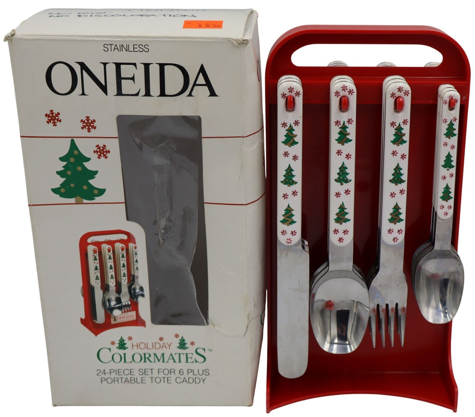 Oneida Holiday Colormates 22-Piece Flatware Set w/ Tote Caddy Christmas Japan