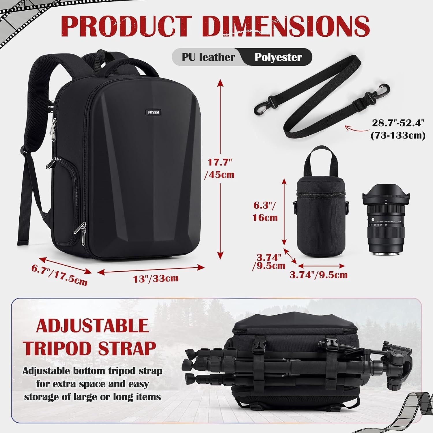 Professional Photography Backpack with Hardshell, Rain Cover & Storage Pockets