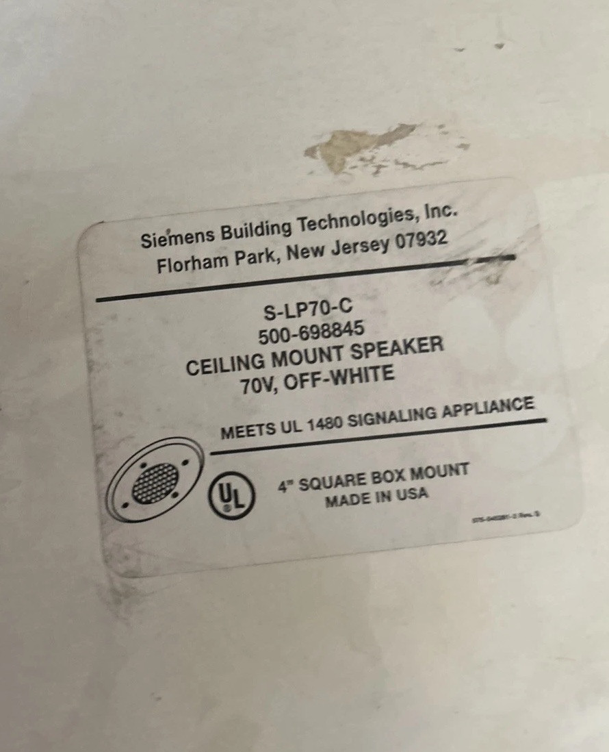 Siemens  S-LP70-C Ceiling Mount Speaker 500-698845 Brand New