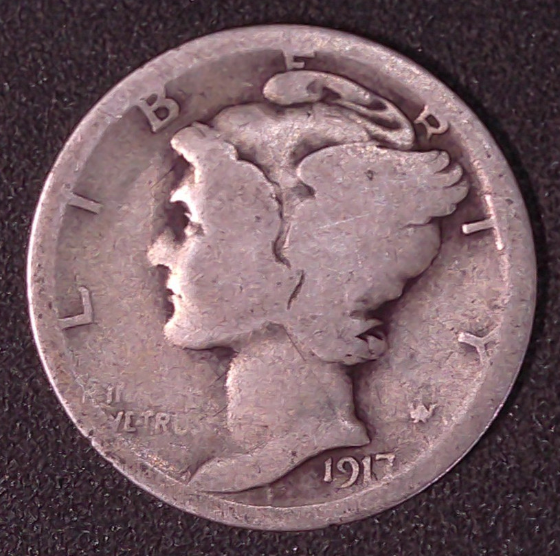 1917-S Mercury Winged Liberty .10c Dime 90% SILVER San Francisco Mint