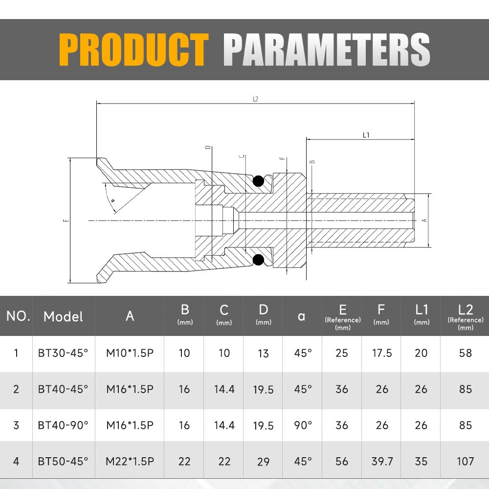 SFX BT40 90 Degree CNC Spindle Pull Claw 4 Petal Claw External Thread