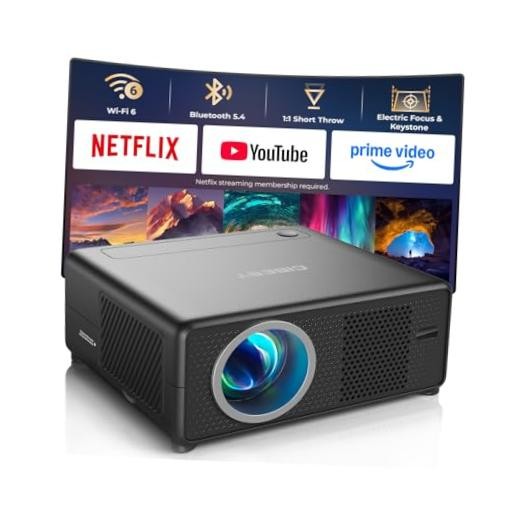 Mini Projector with WiFi and Bluetooth, Compatible with Black