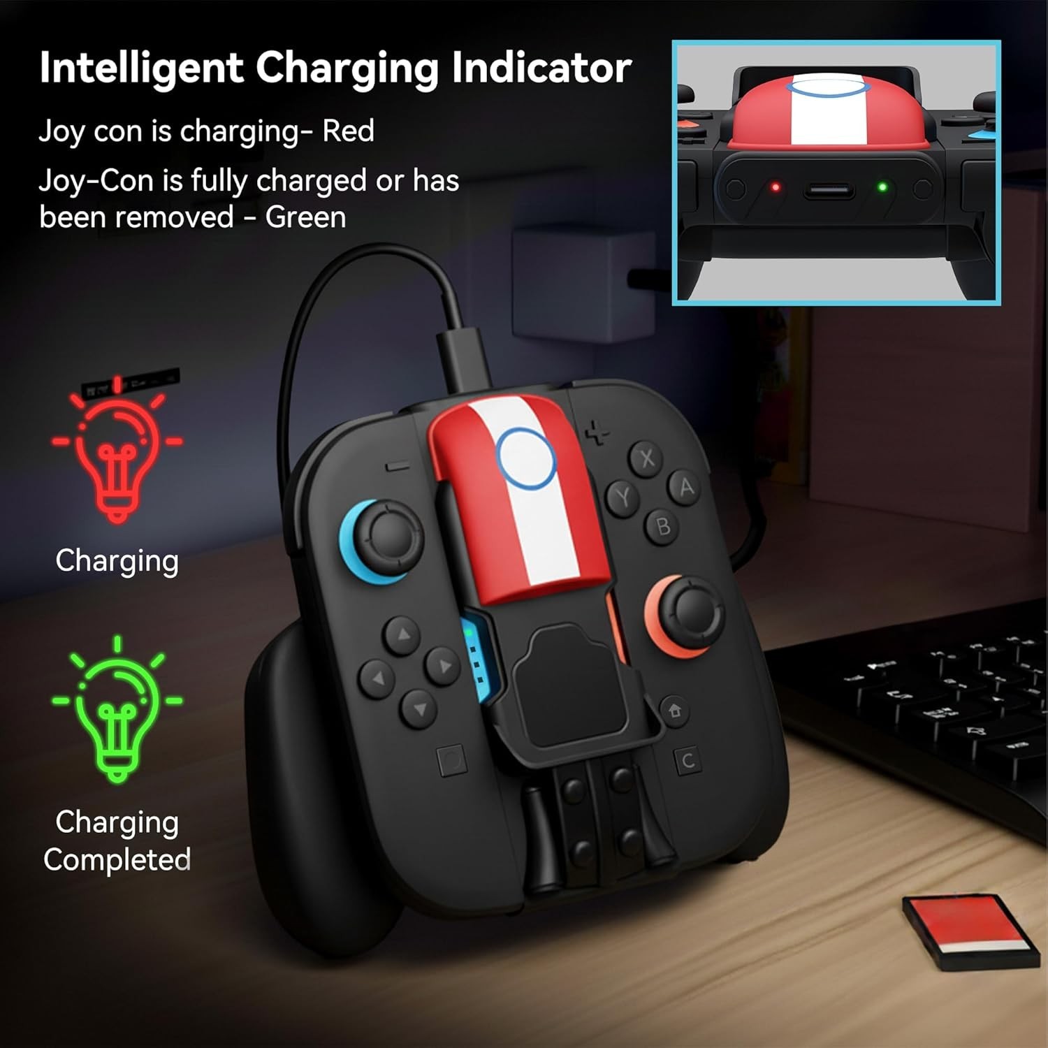 Magnetic Charging Grip for Switch 2 Joy Con LED Indicator Play While Charging