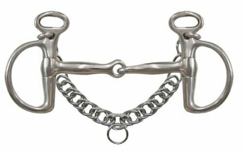 5" Stainless Steel D Ring Kimberwick Broken Mouth Bit w Chain & Hooks 28162K