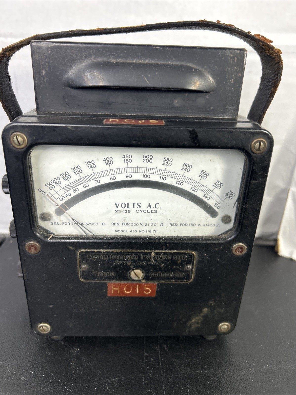 Vintage Weston AC Voltmeter Zero Corrector Meter Model 433 (untested)