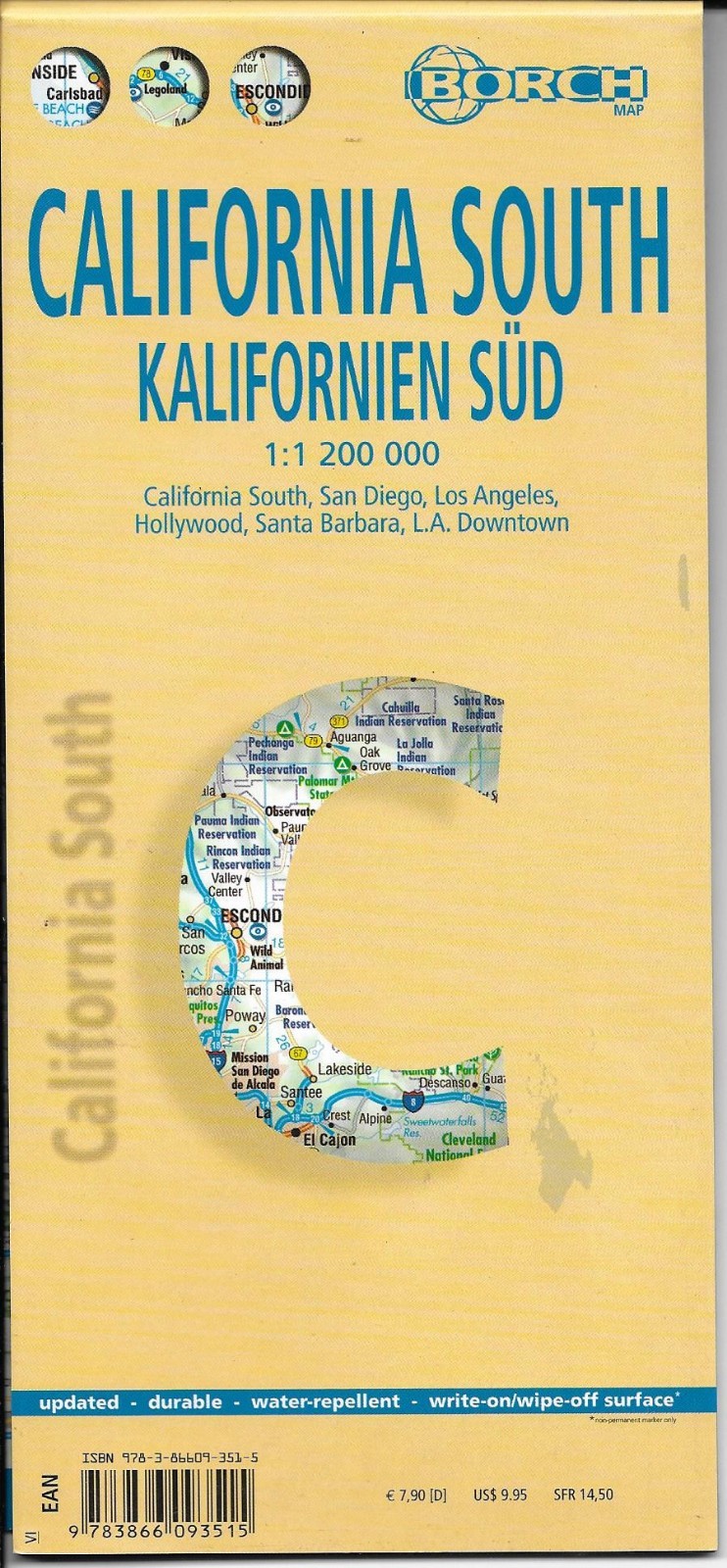 Laminated Map of Souther California, California South,  Folded by Borch Maps
