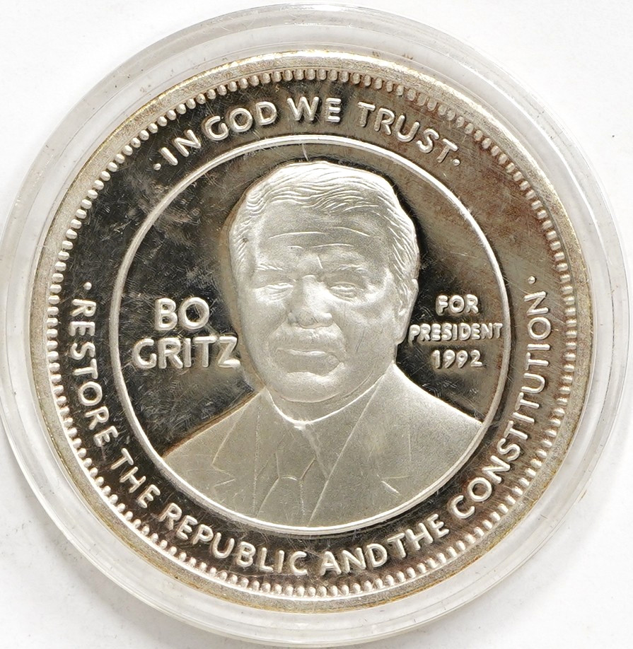 1992 Bo Gritz For President Restore the Republic 1oz .999 Fine Silver Round