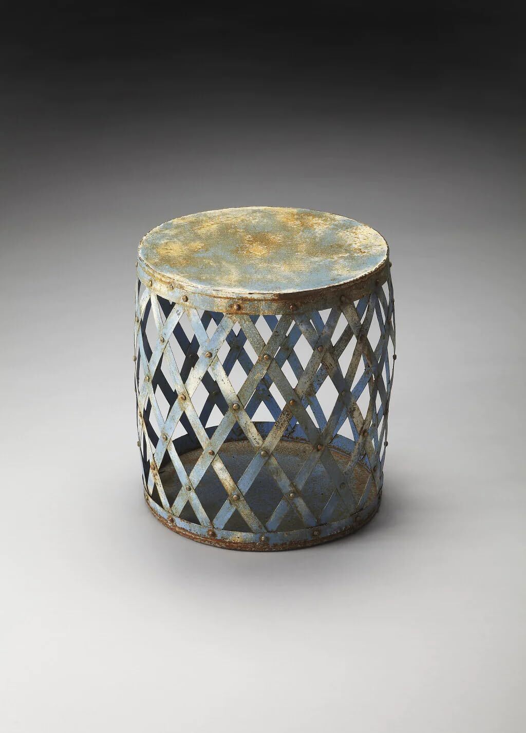 17 Rustic Blue Iron Lattice Round Top End Table